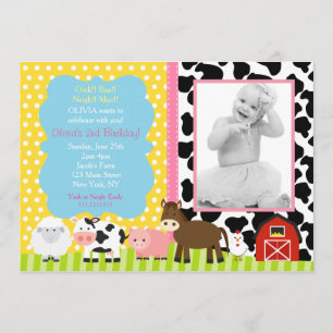 Pink Farm Barnyard Invitations de fête d'anniversa