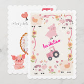 Pink Farm Birthday Invitation Template, Editable G (Devant / Derrière)