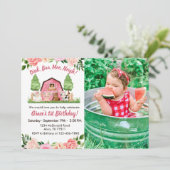 Pink Farm Photo 1er Anniversaire Invitation (Debout devant)