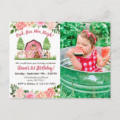Pink Farm Photo 1er Anniversaire Invitation (Devant)