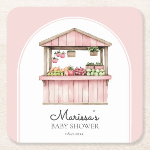 Pink Farmers Market Baby shower Vierkante Kartonnen Onderzetter