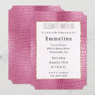 Pink Faux Alligator Animal Birthday Kaart