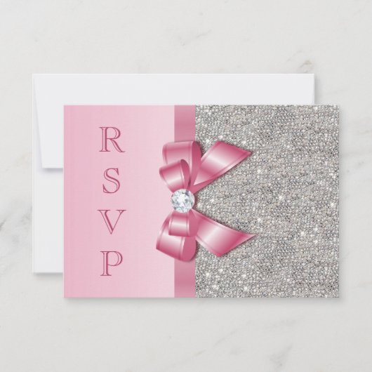 Pink Faux Bow & Diamants RSVP (Devant)