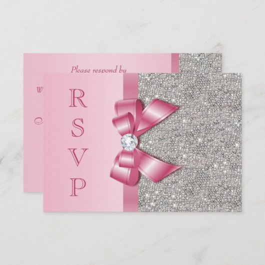 Pink Faux Bow & Diamants RSVP (Devant / Derrière)