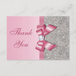 Pink Faux Bow & Diamonds Hartelijk dank Bedankkaart