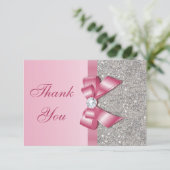 Pink Faux Bow & Diamonds Hartelijk dank Bedankkaart (Staand voorkant)