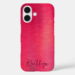 Pink Faux Metallic Shimmer Script gepersonaliseerd iPhone 16 Hoesje