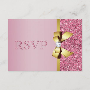 Pink Faux Sequins Gold Bow & Diamant RSVP
