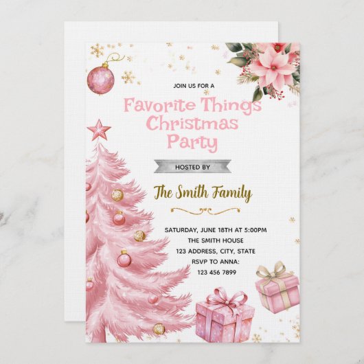 Pink Favorite Things Party Invitation (Devant / Derrière)