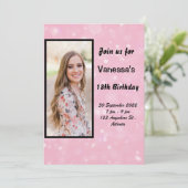 Pink Feminine Birthday Invitation Kaart (Staand voorkant)