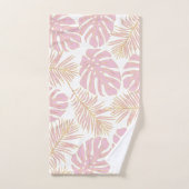 Pink, feuilles or et monogramme tropicaux (Serviette à main)