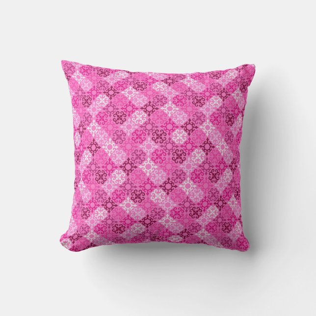 Pink Filigree Diamond Pattern  Kussen (Voorkant)