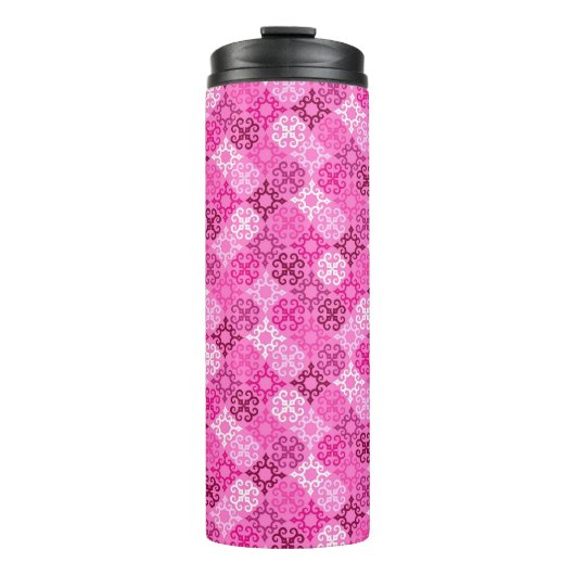 Pink Filigree Diamond Pattern  Thermosbeker (Voorkant)
