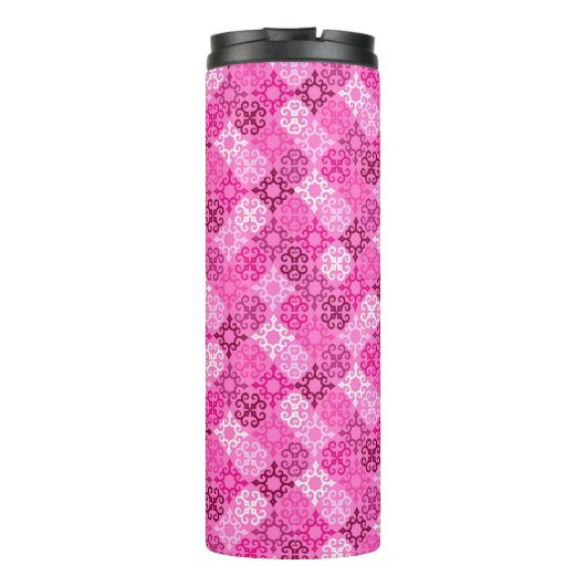 Pink Filigree Diamond Pattern  Thermosbeker (Achterkant)