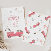 Pink Firetruck Invitation d'anniversaire