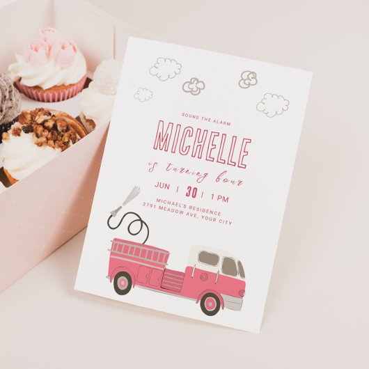 Pink Firetruck Invitation d'anniversaire