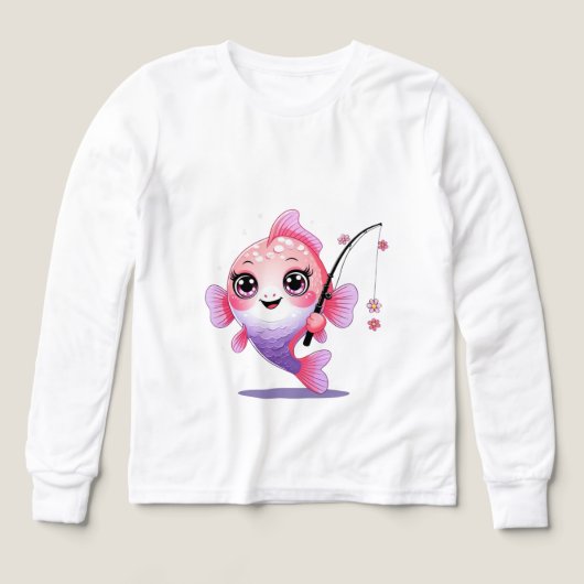 Pink Fishing Fish – Kids’ Long Sleeve Tee (Voorkant)