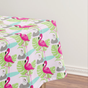 Pink flamingo bébé oiseau tropical feuille nappe