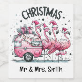 Pink Flamingo Christmas Wijn Etiket (Enkel label)