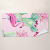 Pink flamingo, exotic birds, gentle flowers, rose, (Serviette de bain)