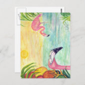 Pink Flamingo Florida Art Briefkaart (Voorkant / Achterkant)