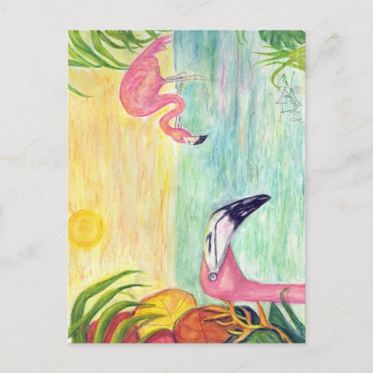 Pink Flamingo Florida Art Briefkaart (Voorkant)