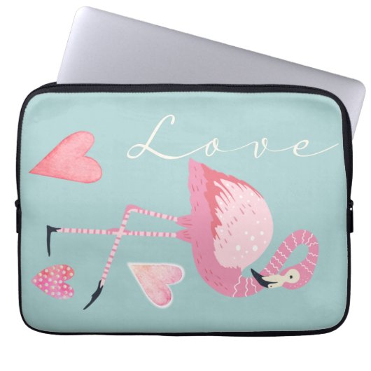 Pink Flamingo Love Electronics Bag Laptop Sleeve (Voorkant)