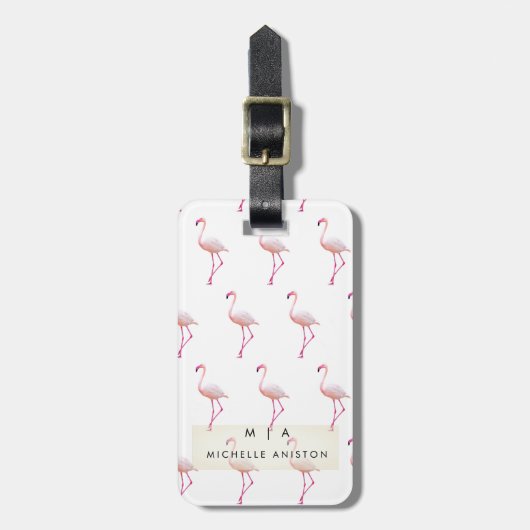 Pink Flamingo | Monogram Aangepast Bagagelabel (Voorkant verticaal)