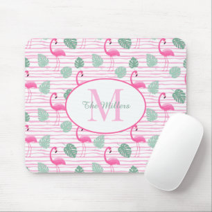 Pink Flamingo Oval Initial Monogram, Personalized Muismat