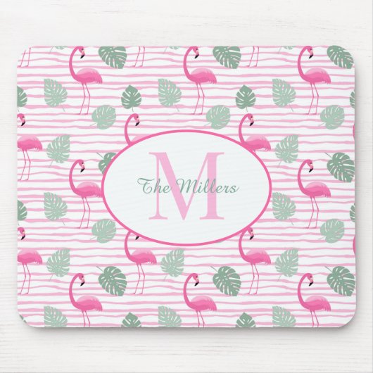 Pink Flamingo Oval Initial Monogram, Personalized Muismat (Voorkant)