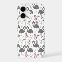 Pink flamingo seamless pattern flowers, leaves