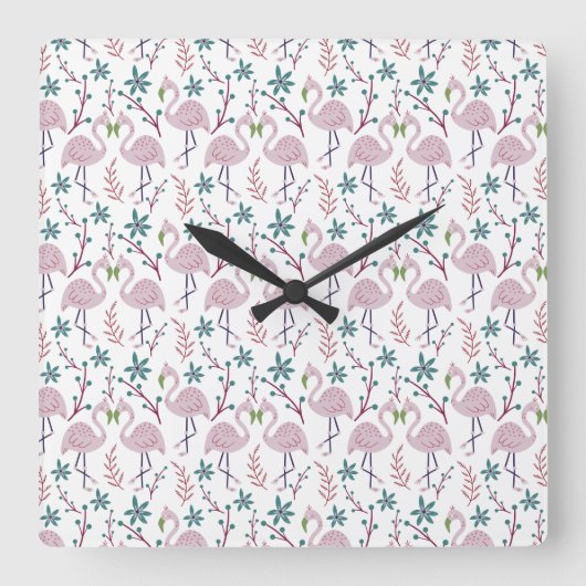 Pink flamingo seamless pattern on white background vierkante klok (Voorkant)