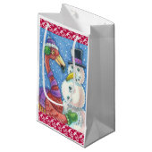 PINK FLAMINGO SNOWMAN CHRISTMAS GIFT BAG Small Klein Cadeauzakje (Voorkant Gekanteld)