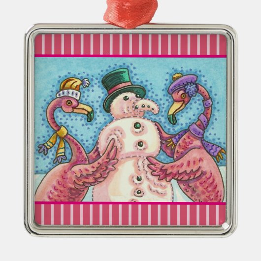 PINK FLAMINGO SNOWMAN, CHRISTMAS HOLIDAY ORNAMENT (Voorkant)