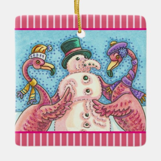 PINK FLAMINGO SNOWMAN, CHRISTMAS HOLIDAY ORNAMENT (Voorkant)