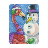 PINK FLAMINGO SNOWMAN CHRISTMAS MAGNET Rectangle Magneet (Verticaal)