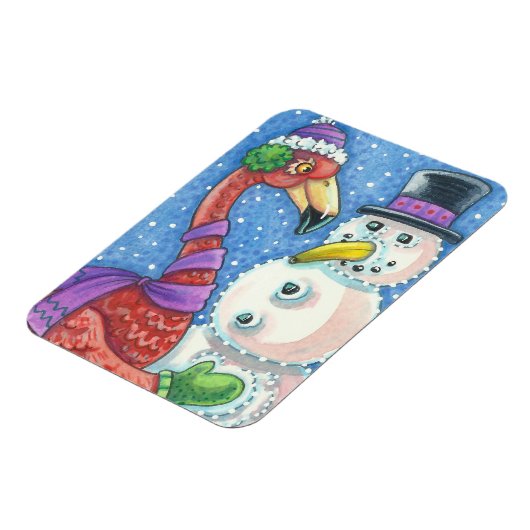 PINK FLAMINGO SNOWMAN CHRISTMAS MAGNET Rectangle Magneet (Linkerzijde)