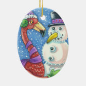 Pink Flamingo Snowman CHRISTMAS ORNAMENT (Achterkant)