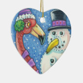 PINK FLAMINGO SNOWMAN CHRISTMAS ORNAMENT Heart (Rechts)