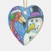 PINK FLAMINGO SNOWMAN CHRISTMAS ORNAMENT Heart (Links)