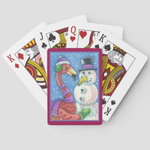 PINK FLAMINGO SNOWMAN CHRISTMAS PLAYCARDS POKERKAARTEN