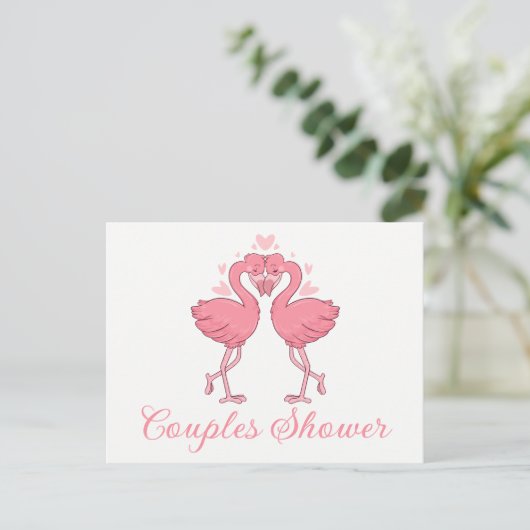 Pink Flamingo Tropical Beach Couples Bridal Shower Uitnodiging Briefkaart (Staand voorkant)