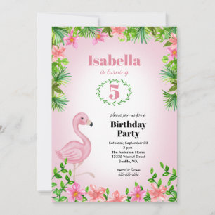 Pink Flamingo Tropical Girls Birthday Kaart