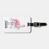 Pink Flamingo Tropical Leaves Bagagelabel (Voorkant horizontaal)