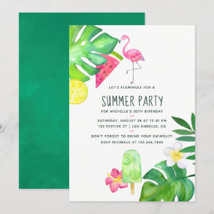 Pink Flamingo Tropical Waterverf Summer Birthday Kaart