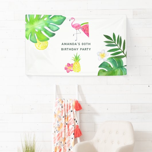 Pink Flamingo Tropical Waterverf Summer Party Spandoek (Insitu)
