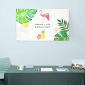 Pink Flamingo Tropical Waterverf Summer Party Spandoek (Beurs)