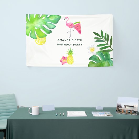Pink Flamingo Tropical Waterverf Summer Party Spandoek (Beurs)