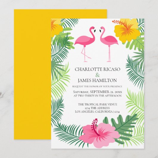 Pink Flamingo Tropical Wedding Persoonlijk Kaart (Voorkant / Achterkant)