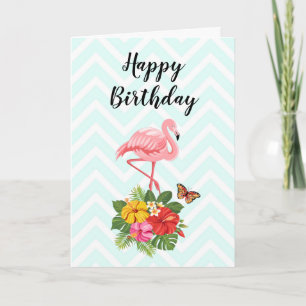 Pink Flamingo & Tropische Hibiscus Fancy Birthday Kaart